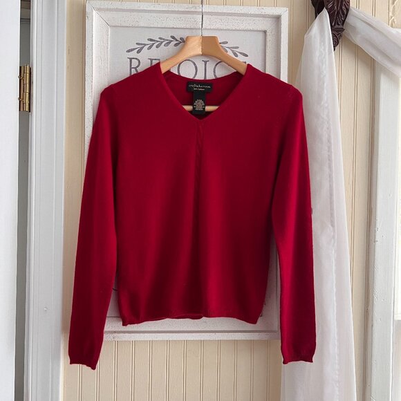 Women's Brook Brothers 100% Cashmere Sweater Sz S Red V-Neck Classic Soft … - Picture 1 of 4
